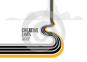 Future lines in 3D perspective vector abstract background, black and yellow linear composition, road to horizon and sky concept,