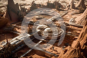 Future Mars base or scientific facility. AI generated.