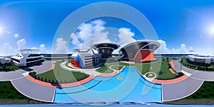 future modern city street 360 degree HDRI map