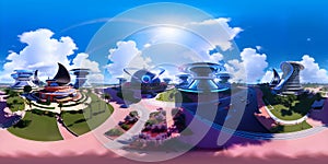 future modern city street 360 degree HDRI map