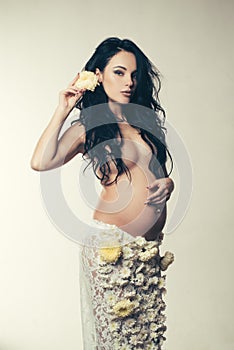 Future mother have baby inside. life birth expectation. Love. pregnancy. Maternity preparation. beautiful pregnant woman