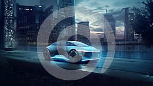 The Future is Now: Advertisement for a High-End Electric Car in city at night, AI generative