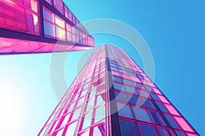 Future-oriented Pink blue skyscraper. Generate Ai