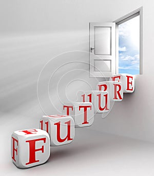 Future red word conceptual door