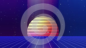 Future Retro Sci-Fi Background Futuristic landscape of the 80`s. Digital Cyber Surface. Suitable for design in the style of the