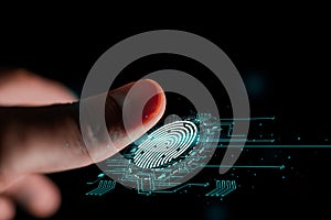 Future security technology. Fingerprint scan provides security access. Fingerprint security concept