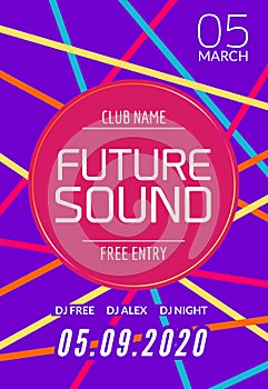 Future sound music party template, dance party flyer, brochure. Night party club creative banner or poster with DJ