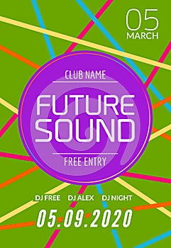 Future sound music party template, dance party flyer, brochure. Night party club creative banner or poster with DJ