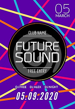 Future sound music party template, dance party flyer, brochure. Night party club creative banner or poster with DJ