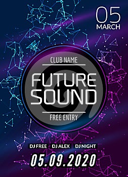 Future sound music party template, dance party flyer, brochure. Night party club creative banner or poster with DJ