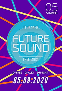 Future sound music party template, dance party flyer, brochure. Night party club creative banner or poster with DJ