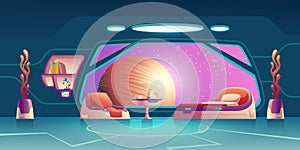 Future space explorer room interior cartoon vector