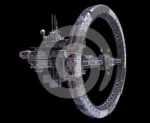 Future Space Station Isolated on Black Background 3D Illustration