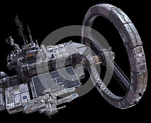 Future Space Station Isolated on Black Background 3D Illustration