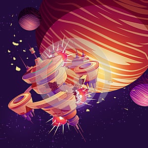 Future spaceship or orbital station crash vector photo
