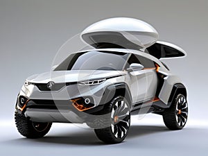 The future SUV has been crafted with a sleek and simple white design.