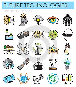 Future technologies outlin color icons set on white background for graphic and web design, Modern simple vector sign. Internet photo