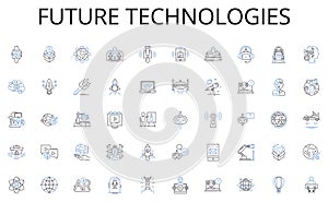 Future technologies line icons collection. Summit, Assembly, Caucus, Conclave, Convocation, Conference, Congress vector photo
