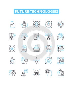 Future technologies vector line icons set. AI, Robotics, BigData, Blockchain, Cybersecurity, Quantum, Augmented photo
