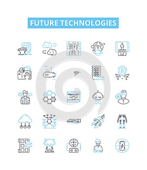 Future technologies vector line icons set. AI, Robotics, BigData, Blockchain, Cybersecurity, Quantum, Augmented photo