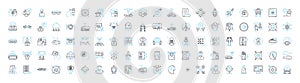 Future technologies vector line icons set. AI, Robotics, BigData, Blockchain, Cybersecurity, Quantum, Augmented