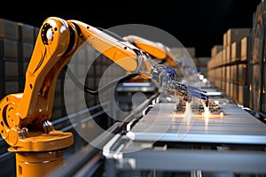 Future technology AI arm robot for efficient product manufacturing, export, and import