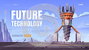 Future technology cartoon landing with drill rig