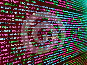 Future technology creation process. PC software creation business. Abstract computer script  code. Minificated web development