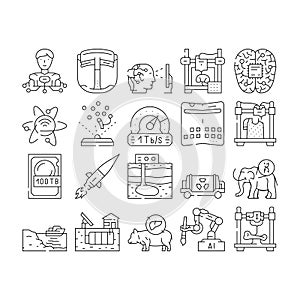 future technology digital data icons set vector