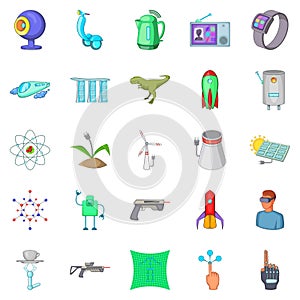 Future technology icons set, cartoon style