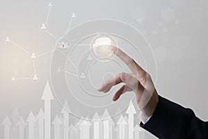 Future of technology, network, user concept, Hand touching network and link user symbols