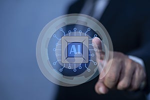 ?Businessman hand touching on screen interface AI (Artificial Intelligence) concept