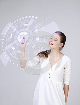 Future technology. Woman working with futuristic interface