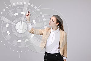 Future technology. Woman working with futuristic interface