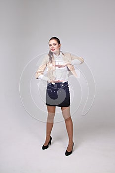 Future technology. Woman working with futuristic interface