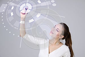 Future technology. Woman working with futuristic interface