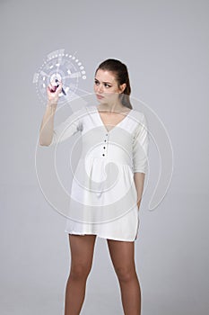 Future technology. Woman working with futuristic interface