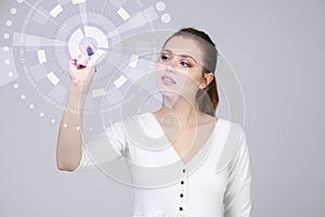 Future technology. Woman working with futuristic interface