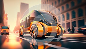 Future of urban autonomous mobility, cab, car, AV, Public transportation, AV city taxi, Creates with Generative AI.