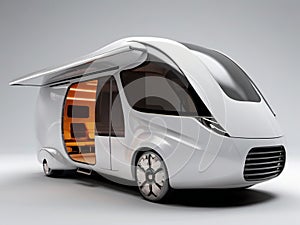 The future van has been crafted with a sleek and simple white design.