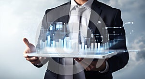 Future Vision: Businessman Presenting Futuristic Interactive Interface