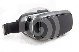 The future VR headset blacks Virtual Reality transformed Half front view Isolated on white background. VR and immersive experience photo