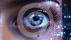 Future woman with cyber technology eye panel concept Generative AI