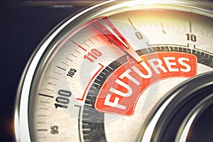 Futures - Message on Conceptual Dial with Red Needle. 3D. photo