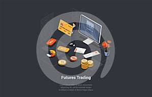 Futures Market Trading, Binary Option, Risks And Profits. Trader Makes Deposit to The Trading Account Using Credit Card