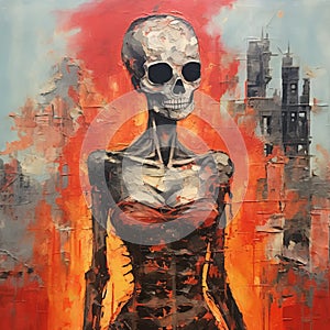 Futurism Skeleton In Fire: Selena Gomez Inspired Street Art