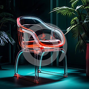 Futurist Chair With Neon Lights: Photorealistic Design Inspired By Tange Kenzo