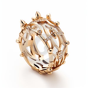 Futurist Crown Inspired Gold Ring With Diamonds And Spikes