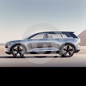 futuristi electric suv car isolated in a desert environment