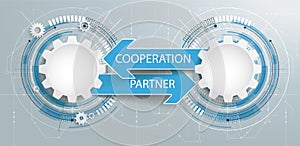 Futuristic 2 Gears Circuit Board Partner Cooperation